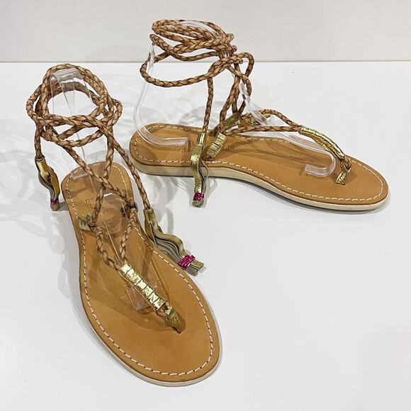 Cocobelle L*Space 40 9 Gili Ankle Wrap Braid Sandals Sand Gladiator - Picture 2 of 11